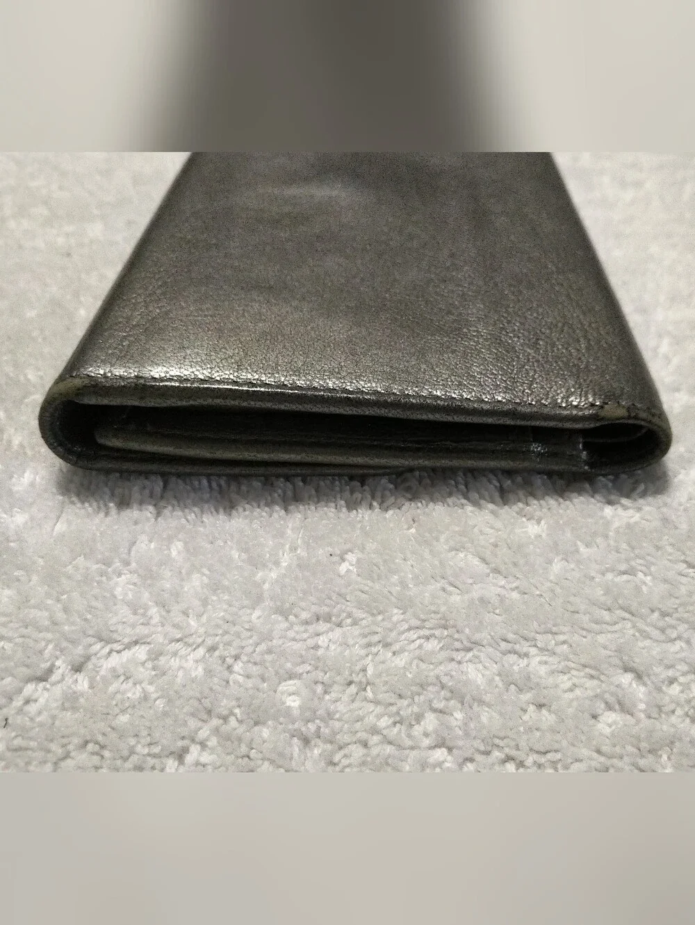 Authentic Chanel Metallic Silver Tri-fold Wallet - Silver CC Logo